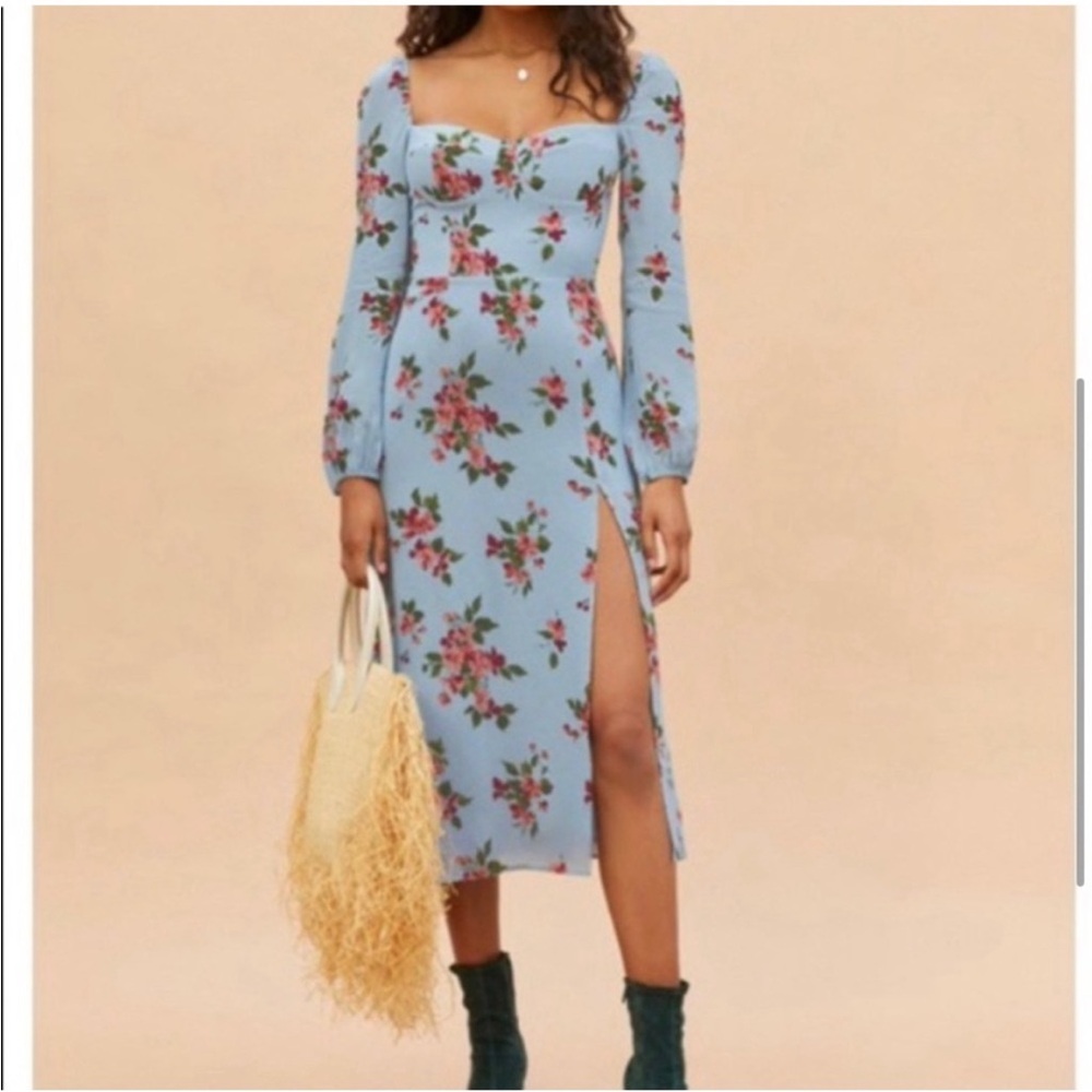 Reformation Blue Floral Midi Dress